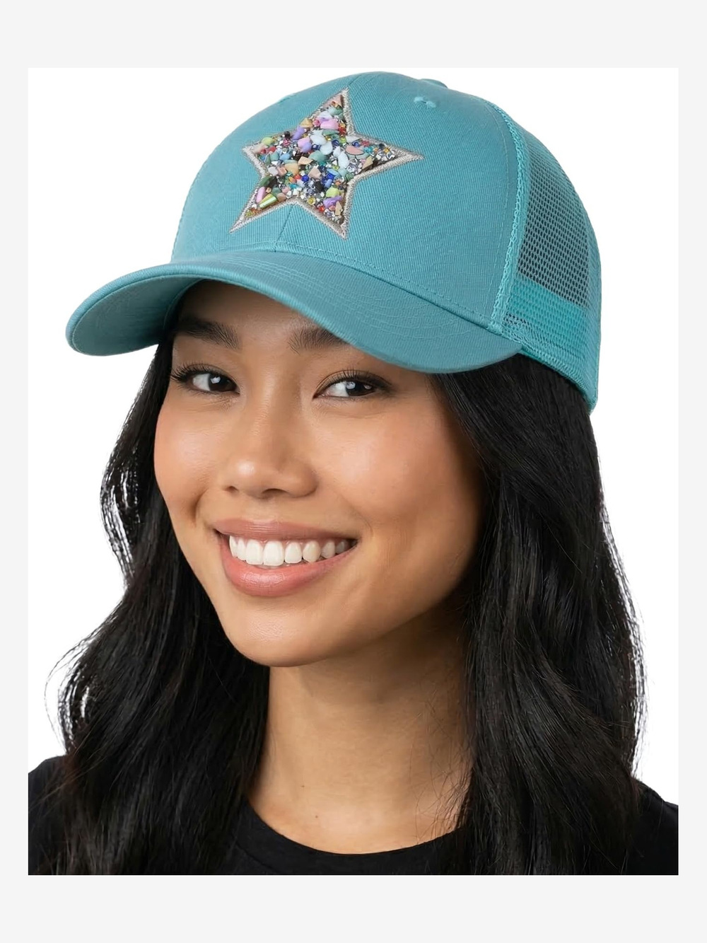 Distressed Mesh Low Profile Trucker Hat | Mixed Stone Star (Mint) | Size OS